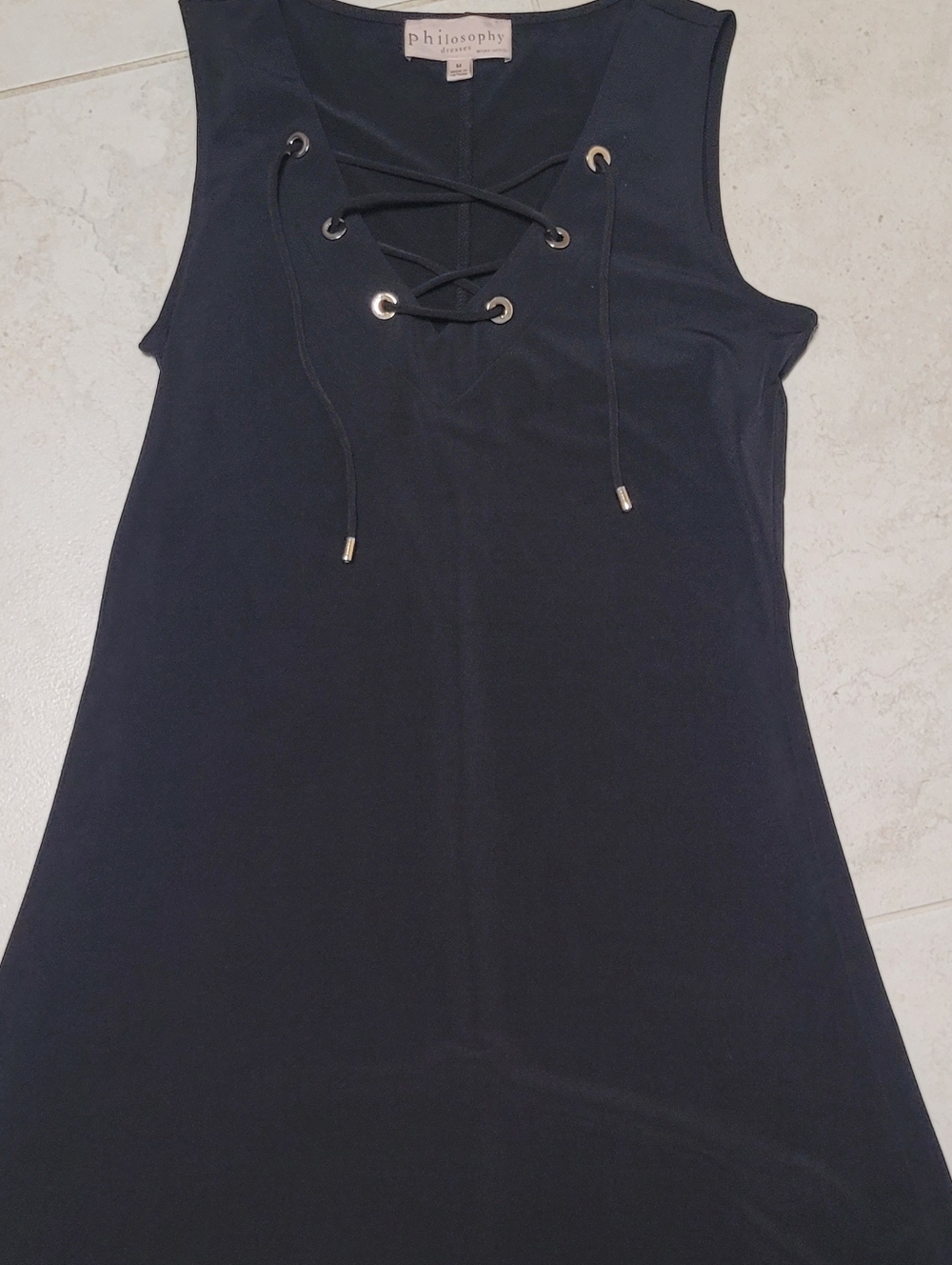 Philosophy Black Lace Up Dress A Line Shift Edgy Goth Minimalist M Casual Travel - Picture 9 of 9